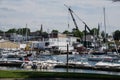 The busy boat harbor at Mamaroneck Harbor Island Royalty Free Stock Photo