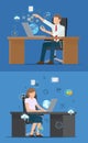 Busy Business People and Set of Technology Logos