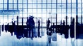 Busy Business People Silhouette Airport Travel Commercial Airplane Royalty Free Stock Photo