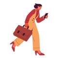 Busy business woman rushing, hurrying to office, late for work. Businesswoman going fast, running with mobile phone