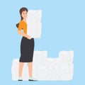 Busy business woman with stack of office paper Royalty Free Stock Photo