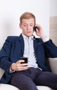 Busy businessman talking phone Royalty Free Stock Photo