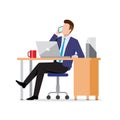 Busy businessman using phone and laptop in office Royalty Free Stock Photo