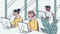Busy Call Center Agents Providing Customer Support, vector design Generative AI Royalty Free Stock Photo