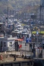 Busy car and tourist traffic in the city center in Istanbul city