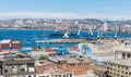 The busy cargo seaport in South America in Valparaiso, Chile. It