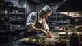 Busy Chef in Bright Kitchen Royalty Free Stock Photo