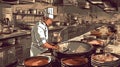 Busy Chef Prepares Gourmet Dish in Restaurant Kitchen