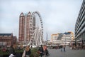 Bustling city with roller coaster