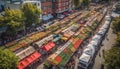 Busy city street with crowded market vendors selling fresh fruit generated by AI Royalty Free Stock Photo