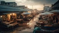 Busy city street at dusk, crowded with market vendors selling food generated by AI Royalty Free Stock Photo