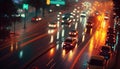a busy city street filled with lots of traffic at night. generative ai Royalty Free Stock Photo