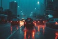 A busy city street filled with a multitude of vehicles and heavy traffic on a bustling night, Cars navigating through a city Royalty Free Stock Photo