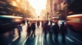 A busy city street, motion, people, rush hour time in city life on bokeh background. Generative AI