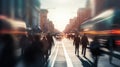 A busy city street, motion, people, rush hour time in city life on bokeh background. Generative AI