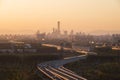 Busy city traffic and business buildings Royalty Free Stock Photo