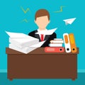 Flat style vector illustration. Busy cluttered office table.