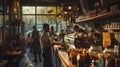 Busy Coffee Shop Ambiance with Patrons and Baristas. Resplendent.