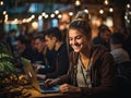 Busy coffee shop with freelance workers