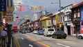 Busy colorful streets of Little India district in Singapore on cloudy summer day Royalty Free Stock Photo