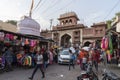 Busy and congested view of famous Sardar Market and Ghanta ghar Clock tower in Jodhpur, Rajasthan, India