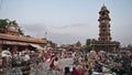 Busy and congested view of famous Sardar Market and Ghanta ghar Clock tower in Jodhpur, Rajasthan, India