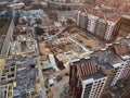 Busy Construction Site and Construction Equipment Aerial Photo at sunset