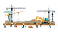 Busy Construction Site with Excavator & Crane, vector design Generative AI Royalty Free Stock Photo