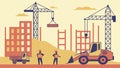 Busy construction site with workers and machinery, building modern structures, vector design Generative AI Royalty Free Stock Photo