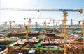 Busy construction site of Wuhan Greenland Center, many large buildings are springing up