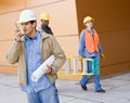 Busy construction workers carrying ladder Royalty Free Stock Photo