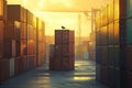 Container Yard at Sunset Royalty Free Stock Photo
