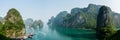 Busy cove near Sung Sot Cave in Halong Bay Royalty Free Stock Photo