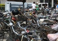 Busy and crowded bicycle park in Beijing