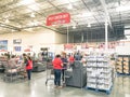 Busy customers at self-checkout kiosks area of Costco in Churchill Way, Dallas