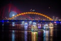 Busy Da Nang City at night Dragon Bridge Cau Rong