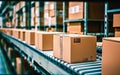 Busy Delivery Service Warehouse: Moving Parcel Boxes - Generative AI