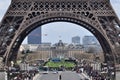 Busy Eiffel Tower in Paris, France