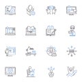 Busy establishment line icons collection. Hectic, Bustling, Active, Frantic, Rushed, Thriving, Packed vector and linear