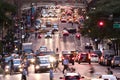 Busy evening cityscape with cars and people on 42nd Street in New York City Royalty Free Stock Photo