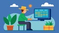 A busy farmer inputting data into a computer system to create a precise crop rotation schedule using AI technology Royalty Free Stock Photo