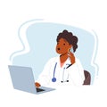 Busy Female Doctor Character Multitasking, Working On A Laptop While Handling A Phone Call. Efficiently Managing Records Royalty Free Stock Photo