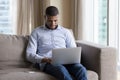 Busy focused Black freelance business man typing on laptop Royalty Free Stock Photo
