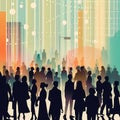 Busy group of people, public silhouettes colorful design, high detail shopping centre Royalty Free Stock Photo