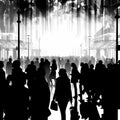 Busy group of people, public silhouettes colorful design, high detail shopping centre Royalty Free Stock Photo