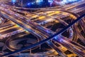 Busy highway crossroad at night aerial view Royalty Free Stock Photo
