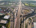 Busy highway junction from aerial view