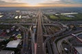 Busy highway junction from aerial view