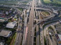 Busy highway junction from aerial view Royalty Free Stock Photo