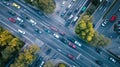 Long exposure aerial view of urban traffic on motorway at rush hour Royalty Free Stock Photo